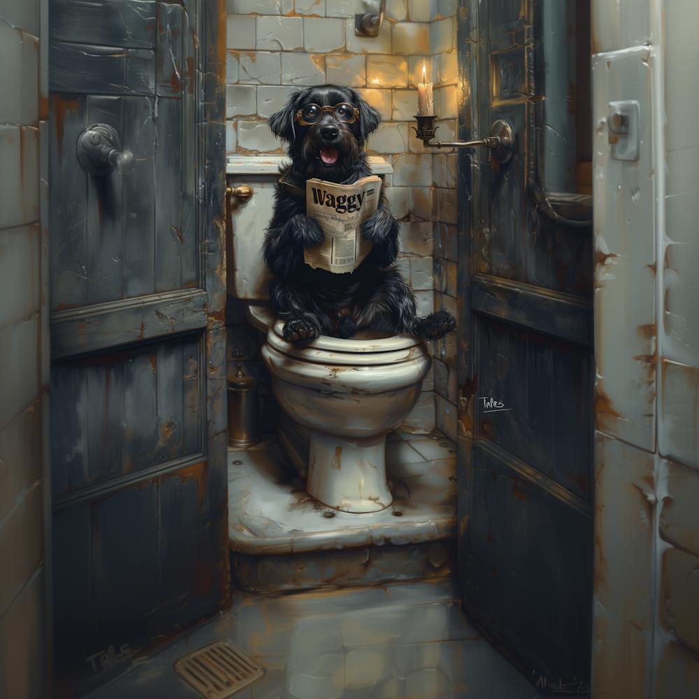 Labrador Reading Newspaper in the Loo