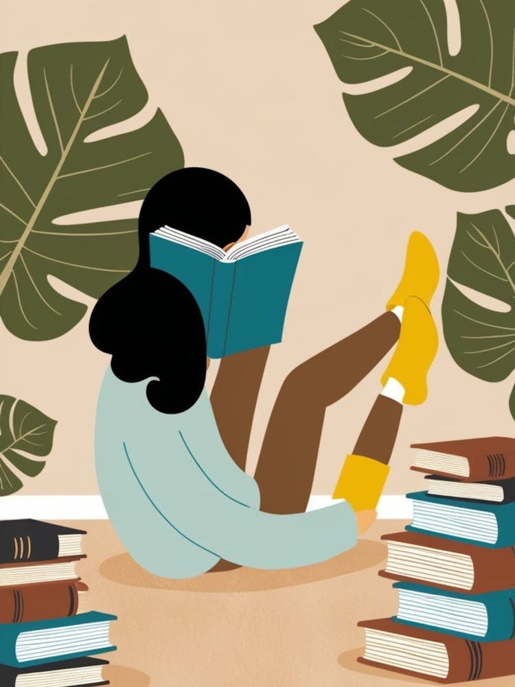 Illustration Of A Girl Reading Books 1