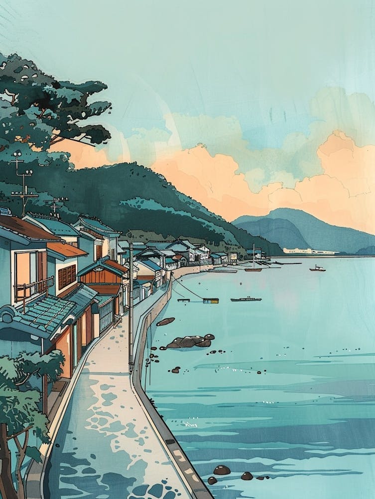 Kagoshima Japan 4 Retro Illustration