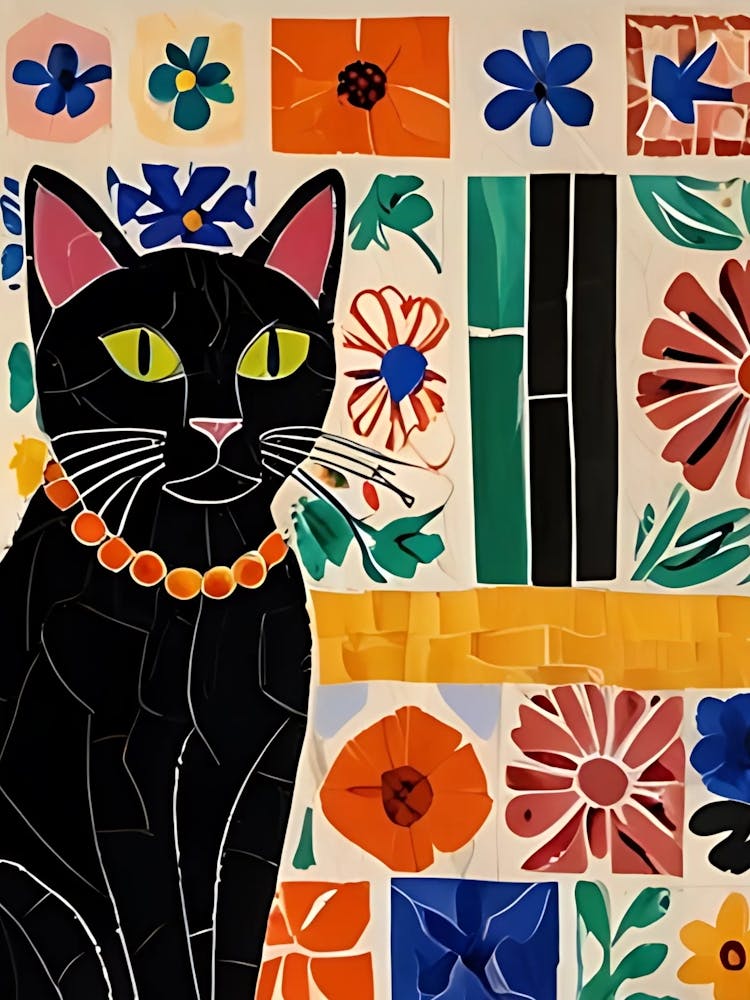 Black Cat With Flowers 9