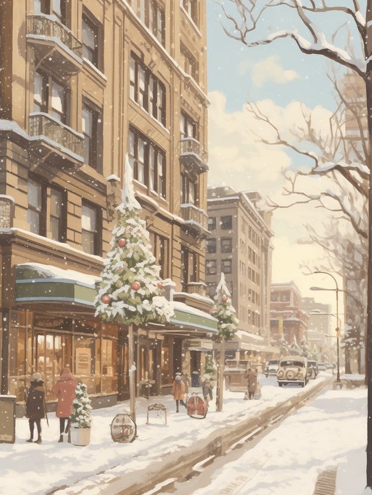 Vintage Winter Illustration Chicago Usa 1