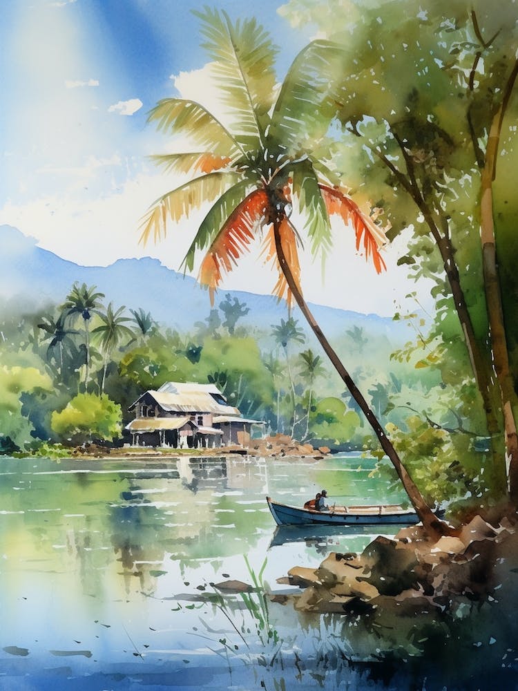 Tirta Gangga Indonesia Watercolour Painting 2 