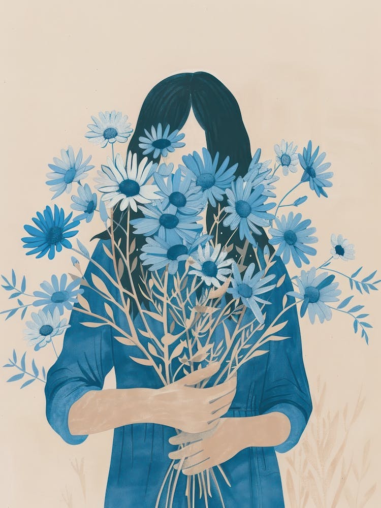 Spring Girl With Blue Flowers 2