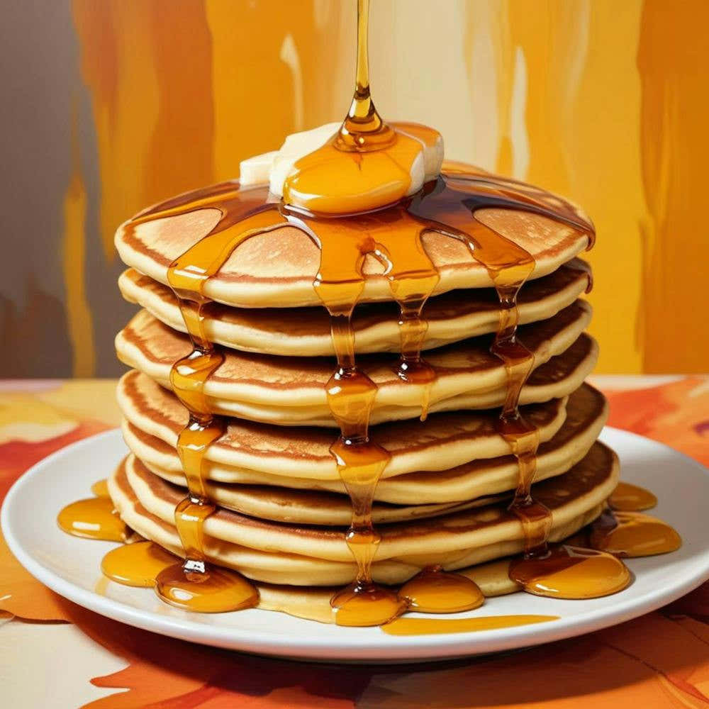 Maple Syrup Pouring Over Pancakes