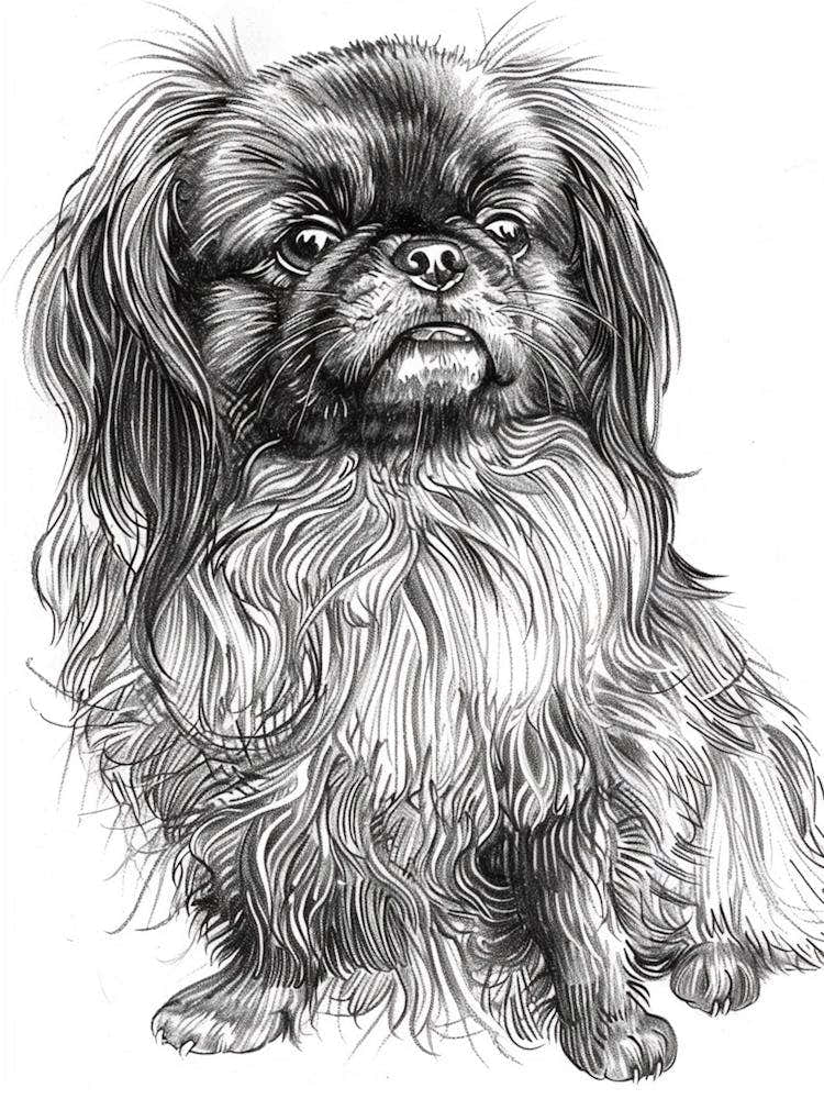 Pekingese Dog Line Sketch 3