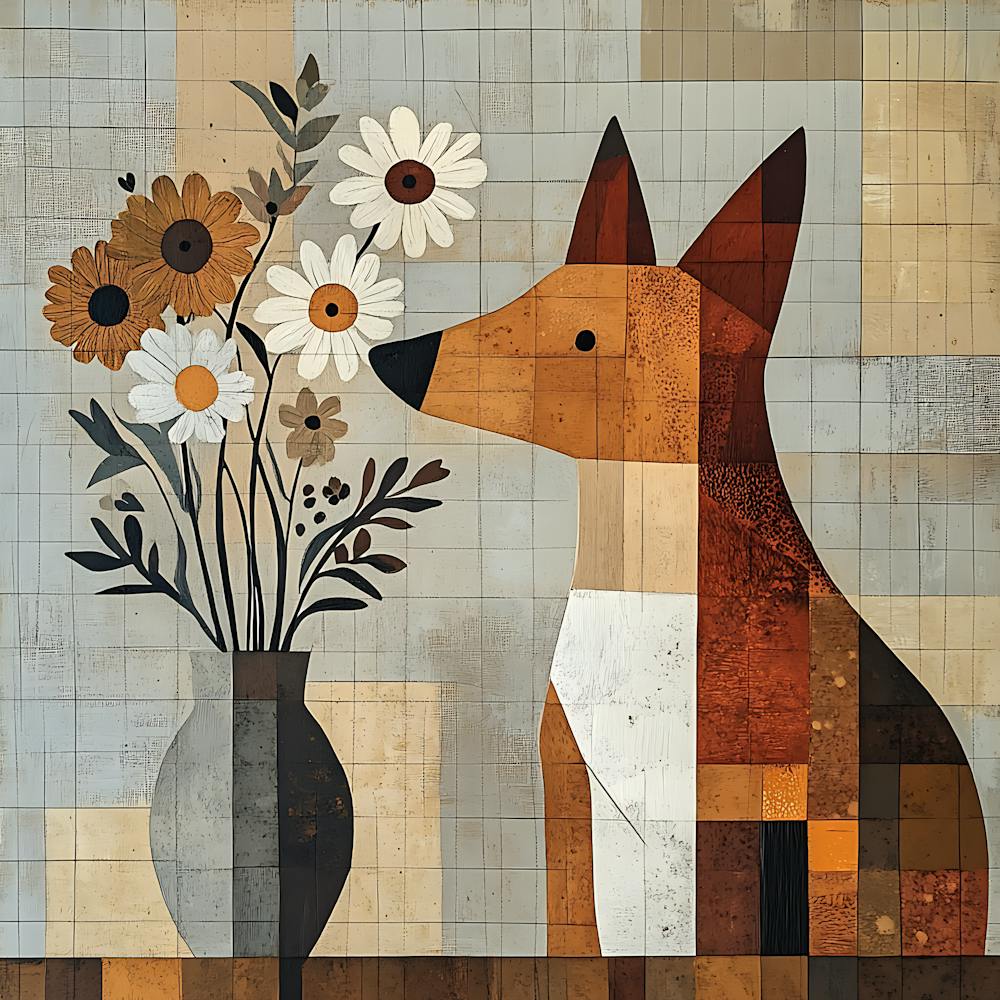 Fox With Flowers In A Vase