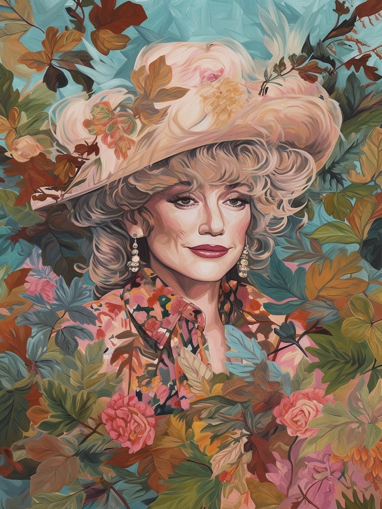 Floral Handpainted Portrait Of Dolly Parton  1