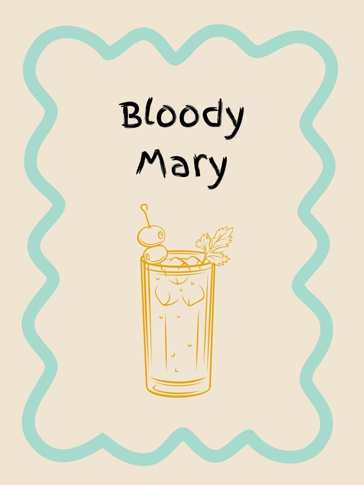 Bloody Mary Doodle Poster Teal & Orange