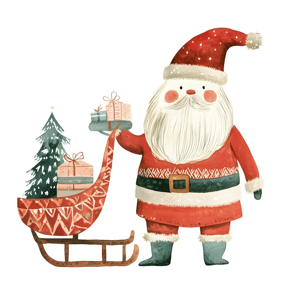 Watercolor Scandinavian Santa Claus – Christmas Holiday Illustration