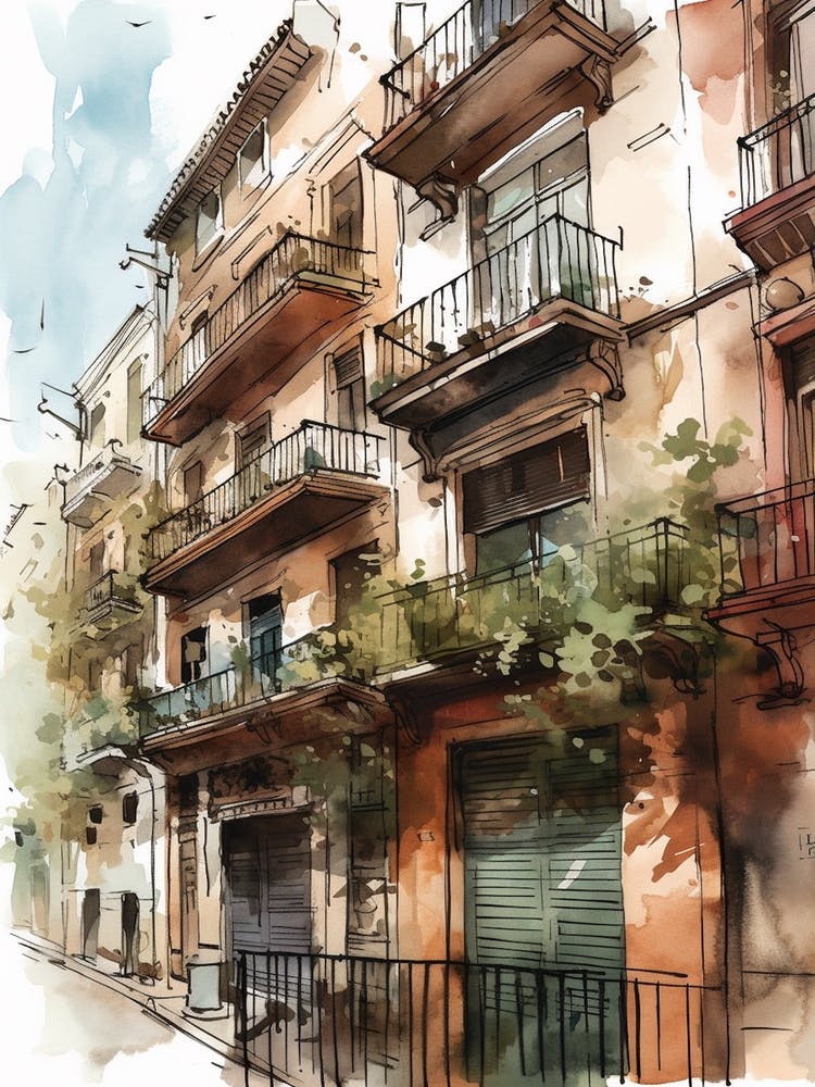La Barceloneta Neighborhood, Watercolour 4