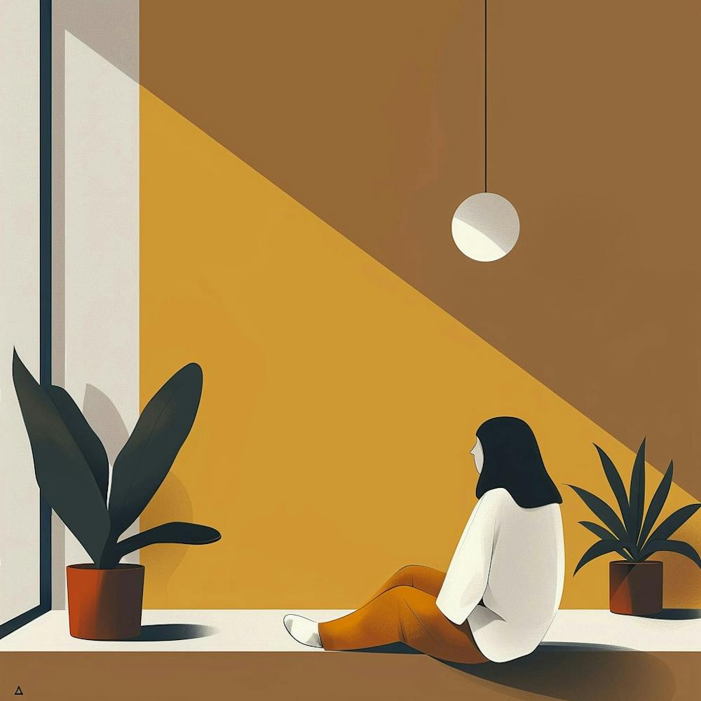 Woman Sitting On The Window Sill