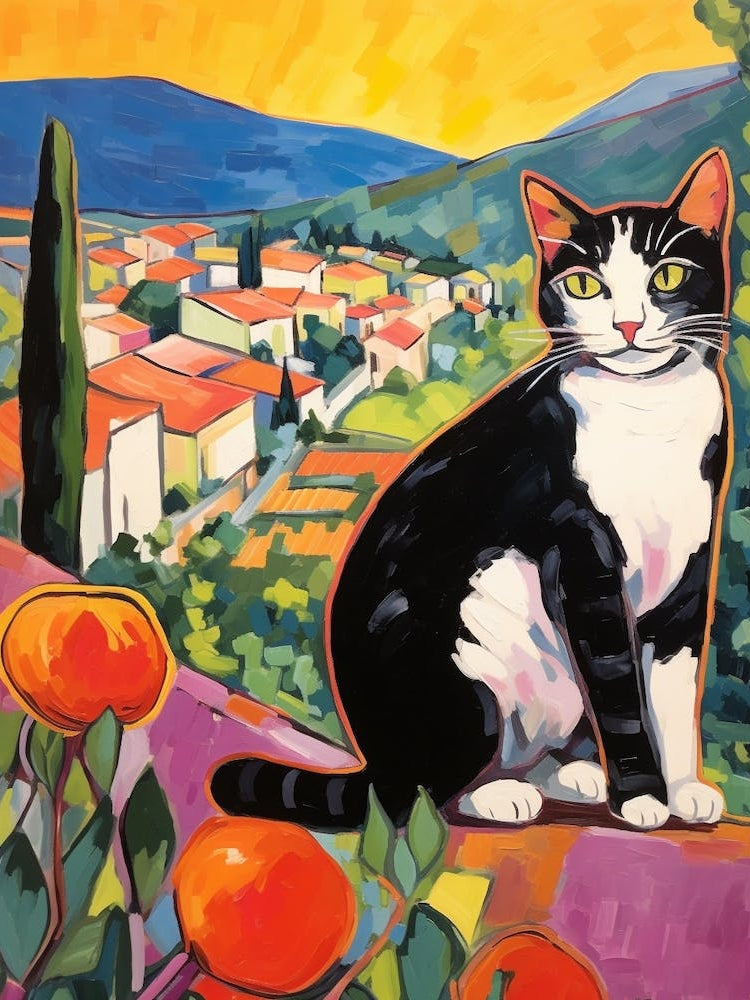 Painting Of A Cat In Tuscany Italy 1