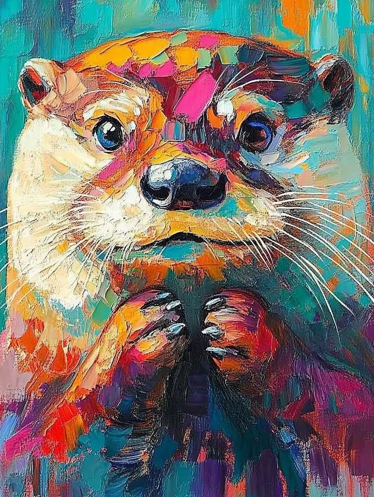 Otter Portrait Painting In Multicolored Tones 1