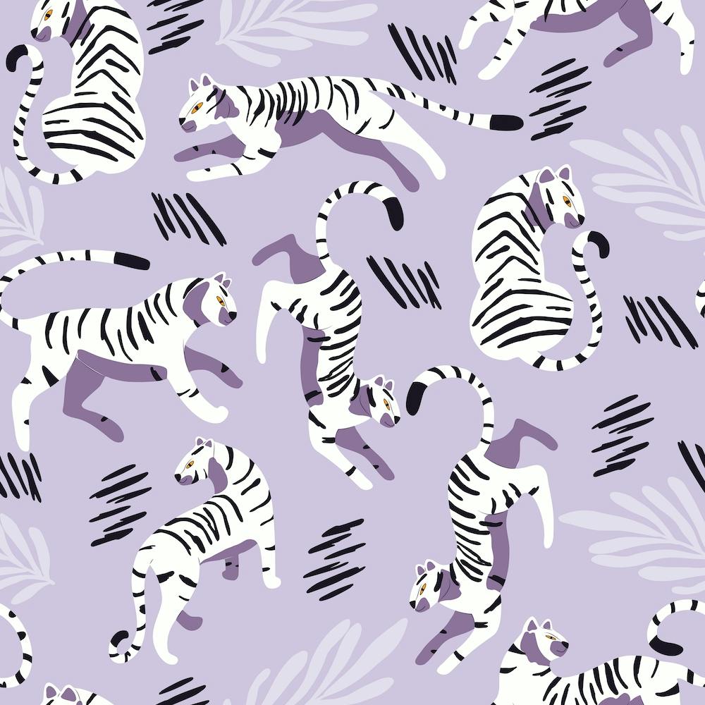 White Tiger Pattern On Pastel Purple Square