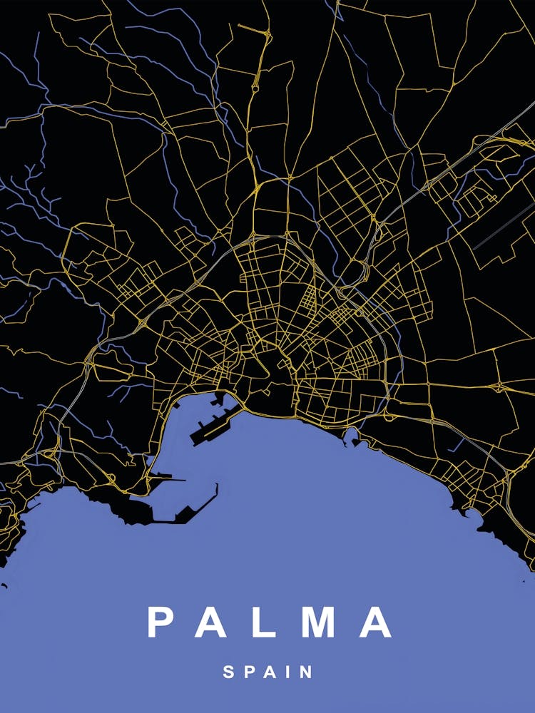 Palma Spain City Map Black and Gold