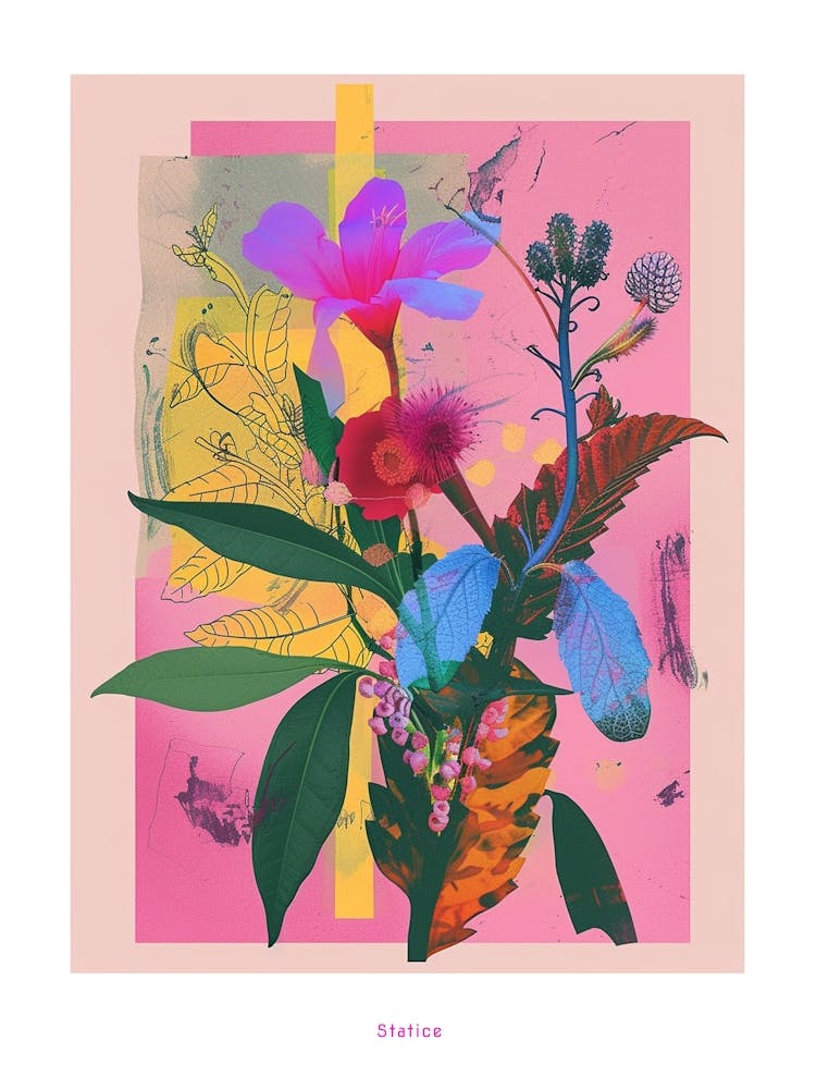 Statice 1 Neon Flower Collage Poster