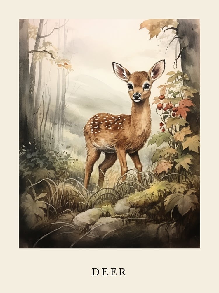 Beatrix Potter Inspired  Animal Watercolour Deer 3