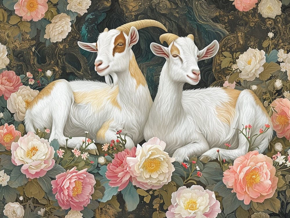 Floral Animal Illustration Goat 1