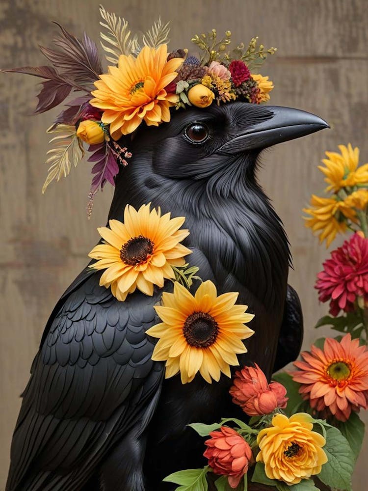 Regal Crow With A Floral Crown (1)