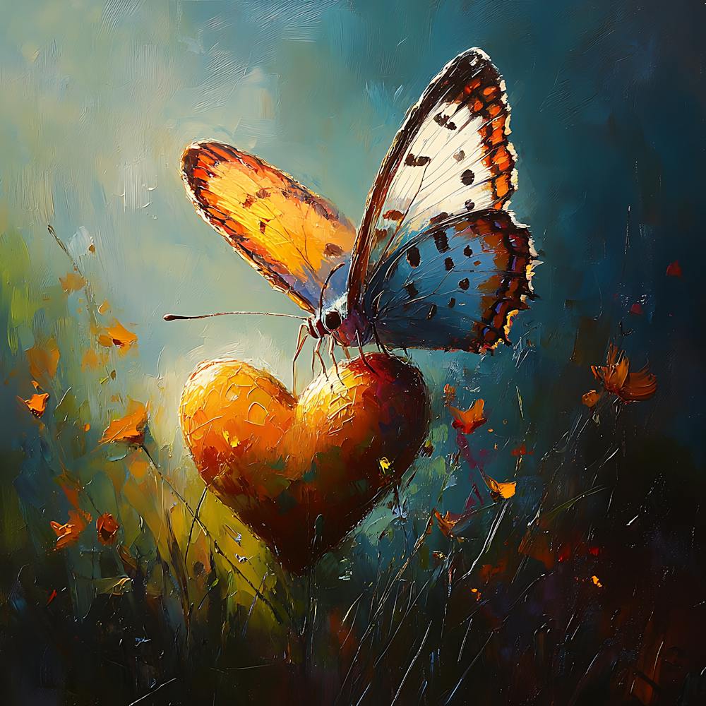 Butterfly Resting on Heart Flower 9