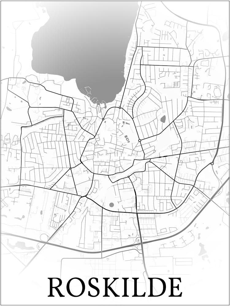 Roskilde, Zealand, Denmark, City Map, Black And White Fade Design