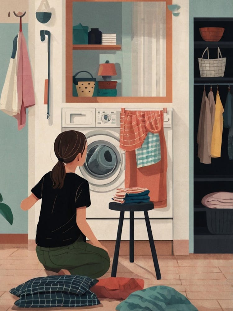 Illustration einer Frau beim Wäschewaschen 5