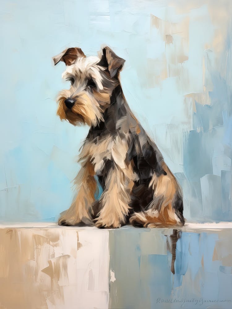 Miniature Schnauzer Dog, Painting In Light Teal And Brown 3