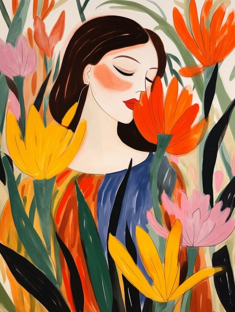 Woman With Autumnal Flowers Bird Of Paradise 3