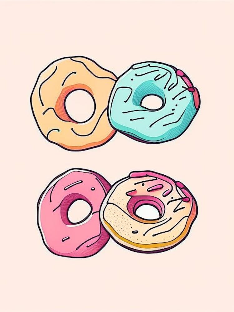Donuts Dessert Minimal Line Drawing 2 Flower