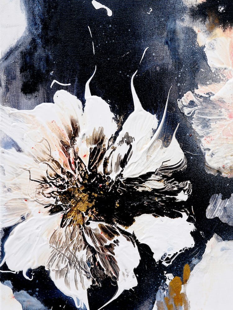 Big Flower Black And White Painting