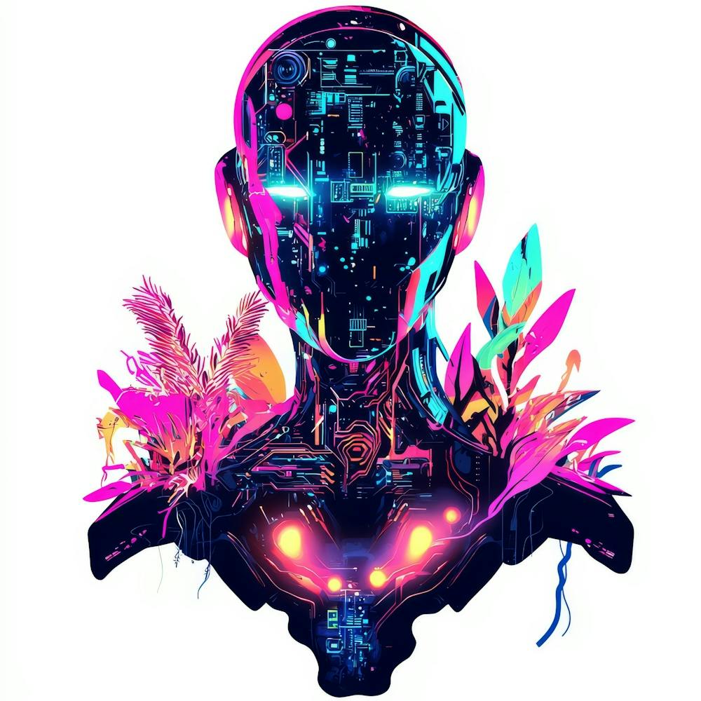 Robot With Flowers.Generated AI. Wall