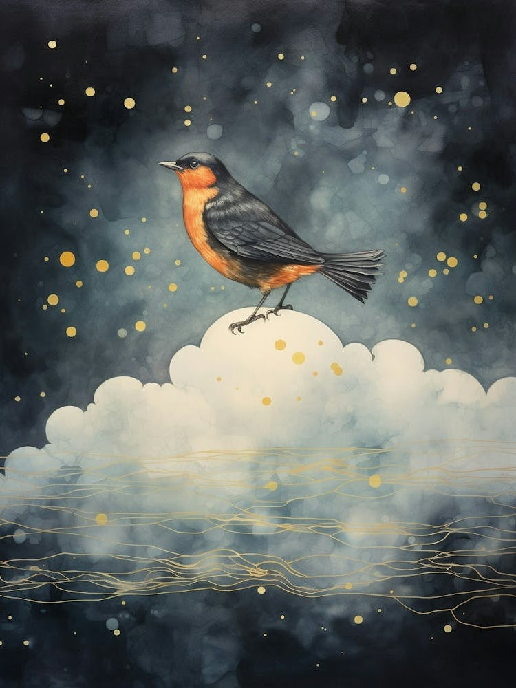 European Robin 2 Gold Detail Painting