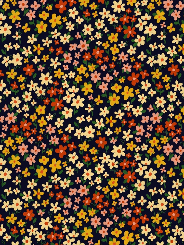 Meadow Ditsy Floral Pattern Deep Indigo