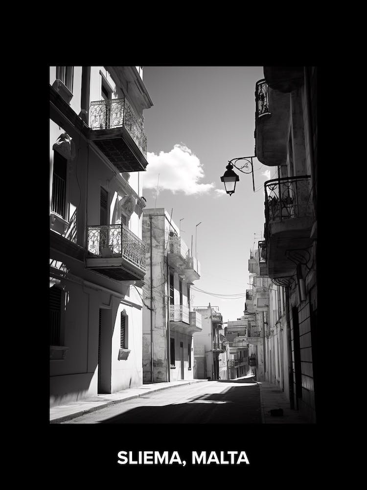 Poster Of Sliema, Malta, Mediterranean Black And White Photography Analogue 1