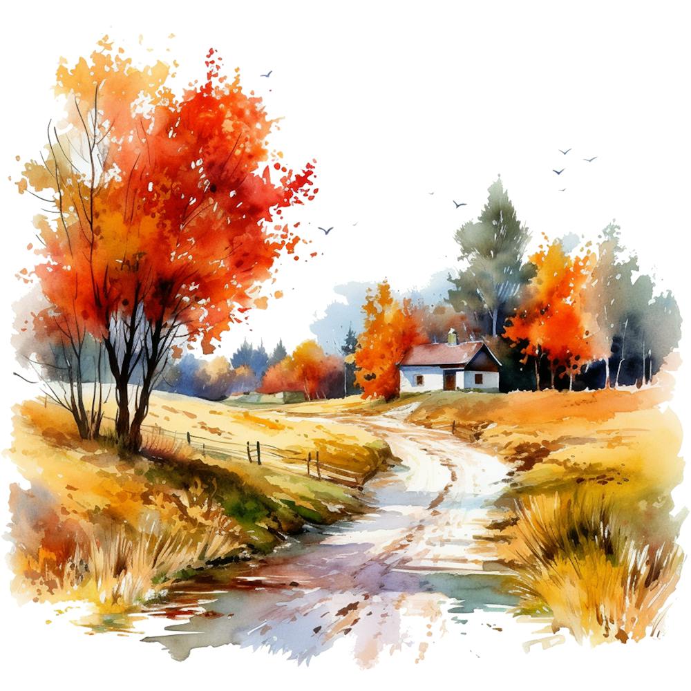 Watercolor Of Autumn Trees 4