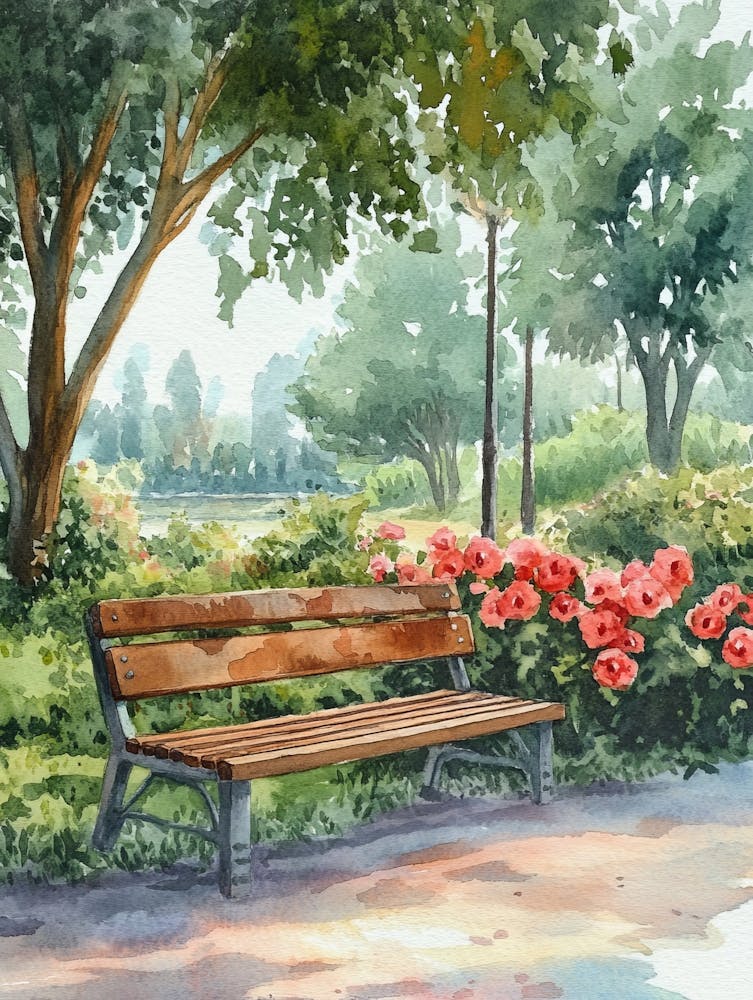 Watercolor Of Park Bench