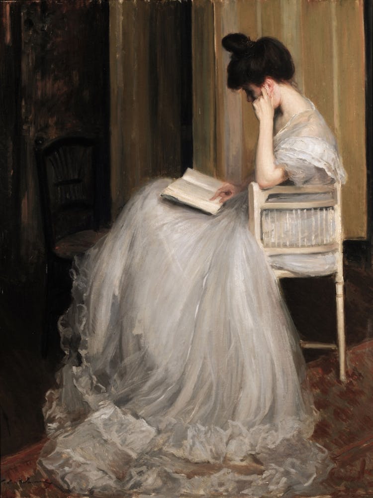 Antique Portrait Woman Reading