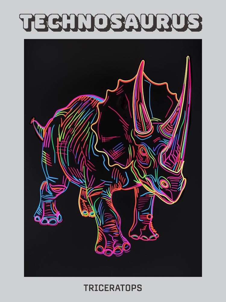 Neon Triceratops Line Illustration 2 Poster