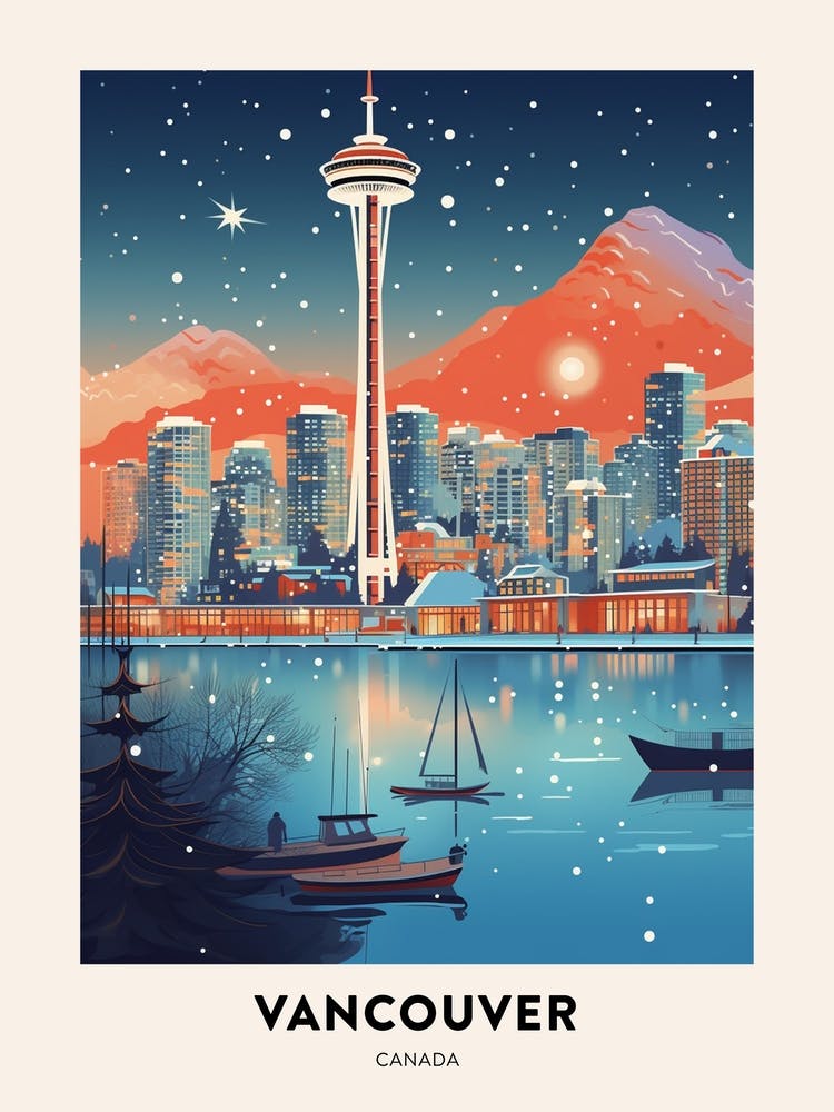Winter Night  Travel Poster Vancouver Canada 4