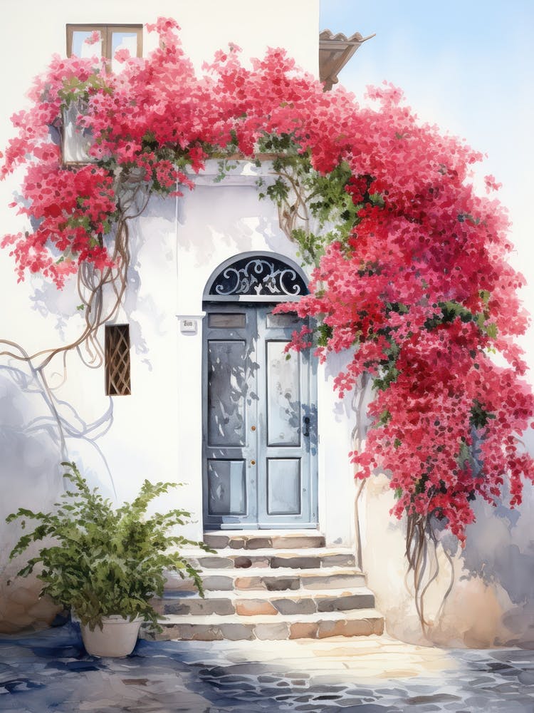 Naples, Italy   Mediterranean Doors Watercolour Painting 1