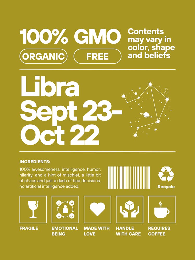 Libra Wall Art | Libra Nurtriton Facts Wall Art |Green Zodiac Decor | Dorm, Office, Living Room, Bedroom, Apartment Wall Art | Trendy Preppy Colorful Maximalists |