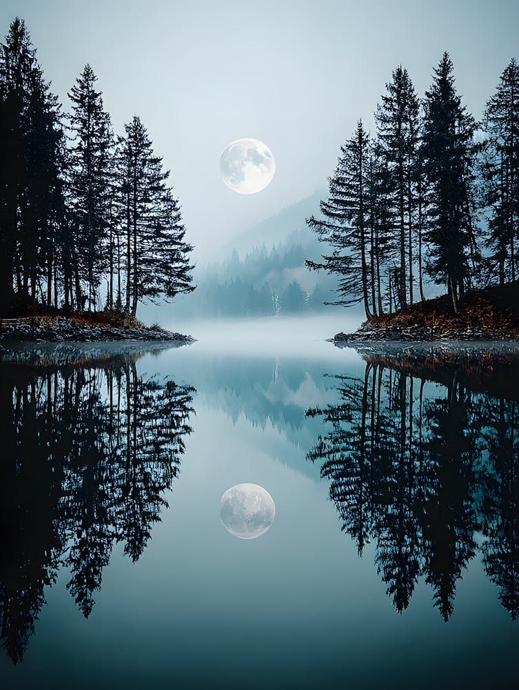 Beautiful Full Moon Over the Lake 12