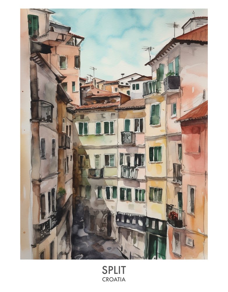 Split 4 Watercolour Travel Poster