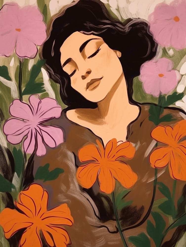Frau mit Herbstblumen Petunia 3