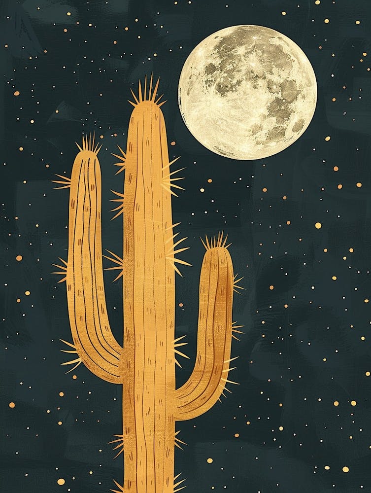 Cactus Lune Illustration Abstraite Minimaliste 4