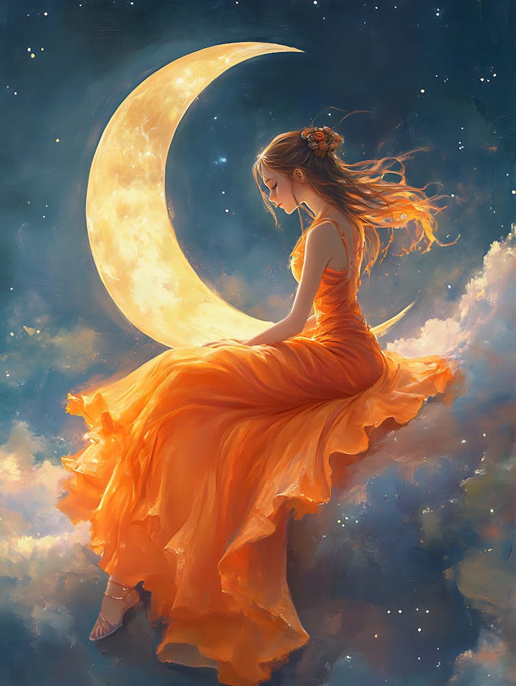 Beautiful Girl And The Moon