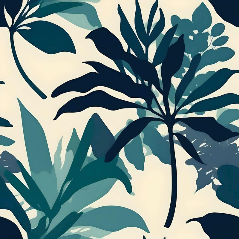 Silhouette of Botanical Illustration, Blue and Turquoise