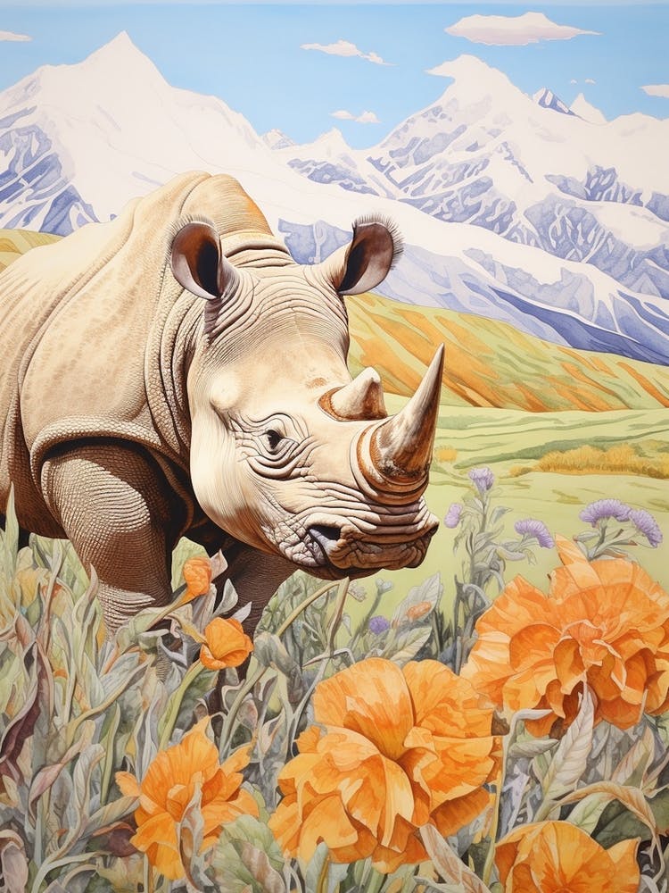 Colourful Rhino With Plants 11