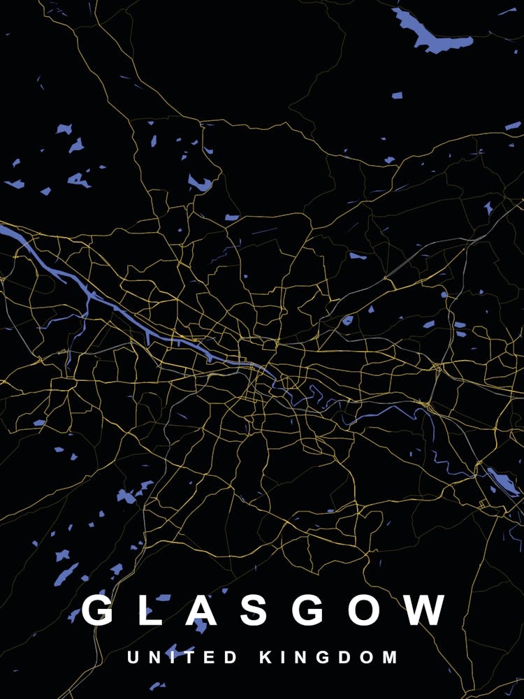 Glasgow City Map Black and Gold