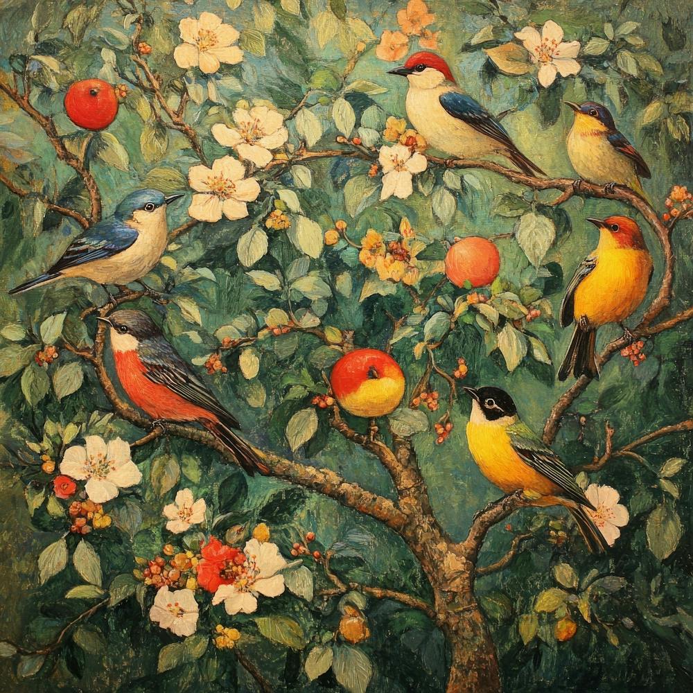 Birds In An Apple Tree Art